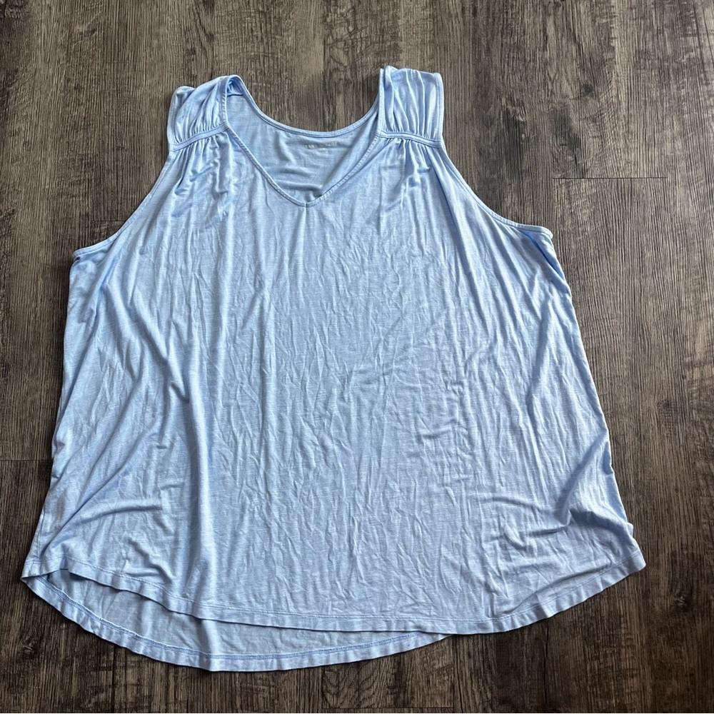 Lane Bryant Light Blue V-Neck Gathered Shoulder Tank